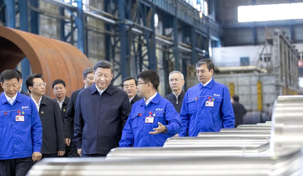President Xi Jinping – known as a supporter of state-owned enterprises – visits China First Heavy Industries in Qiqihar, in northeast China's Heilongjiang province. Photo: Xinhua