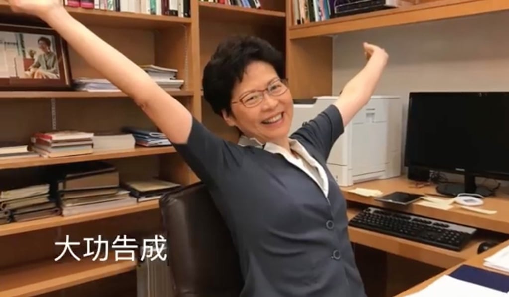 Chief Executive Carrie Lam Cheng Yuet-ngor working in her office. Source: Facebook