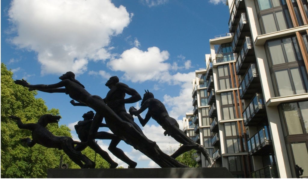 A sculpture by Jacob Epstein called ‘The Rush of Green’ outside One Hyde Park in Knightsbridge, London. Photo: Alamy Stock Photo A sculpture by Jacob Epstein called ‘The Rush of Green’ outside One Hyde Park in Knightsbridge, London. Photo: Alamy Stock Photo