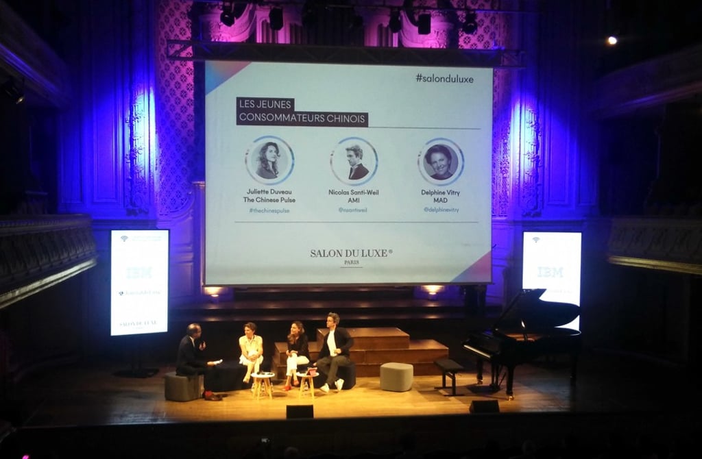 Juliette Duveau (The Chinese Pulse), Nicolas Santi-Weil (CEO of Ami) and Delphine Vitry (MAD) at a business conference about fashion and luxury in Paris called ‘Salon du Luxe’. Chinese customers have already incorporated seamless shopping experiences into their lives. Photo: Akim Mousterou
