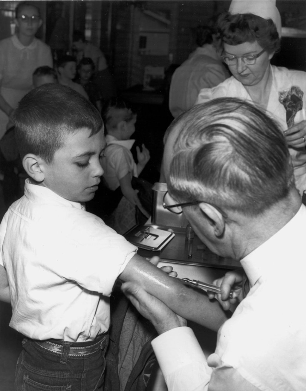 Second-grader Ron Cole receives the Salk polio vaccine in Jay County, Indiana, in April 1955. The disease was eradicated from the US as a result of widespread vaccination. Photo: AP