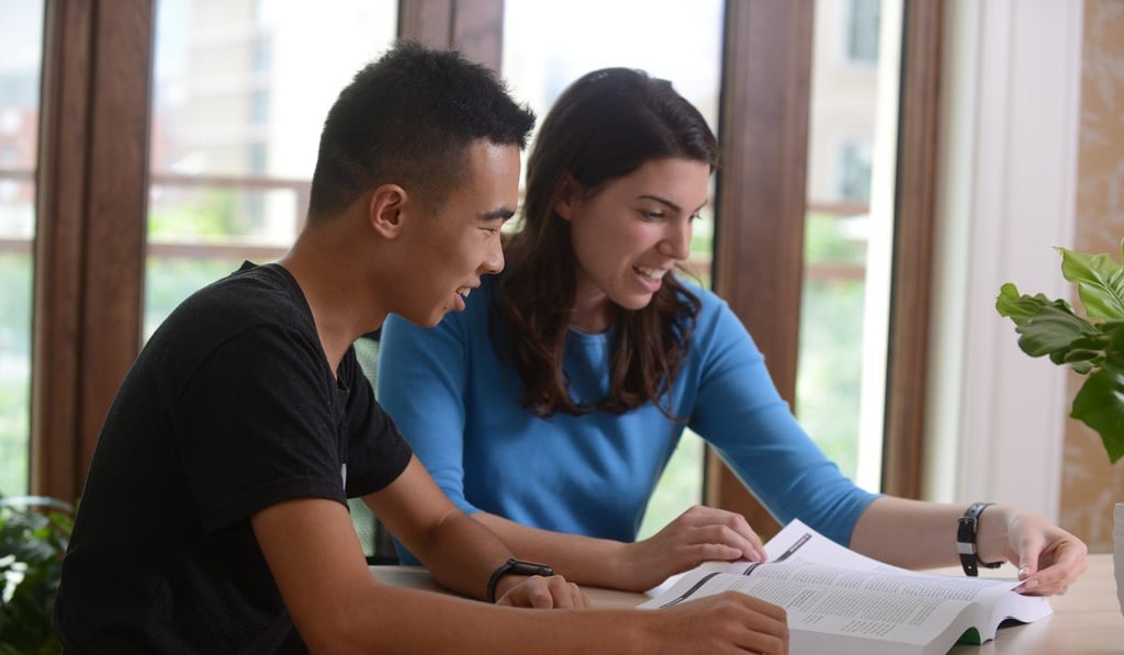 David Yang, a student at Elite Scholars of China (ESC), is coached by ESC counsellor Madeleine Broder in Beijing.