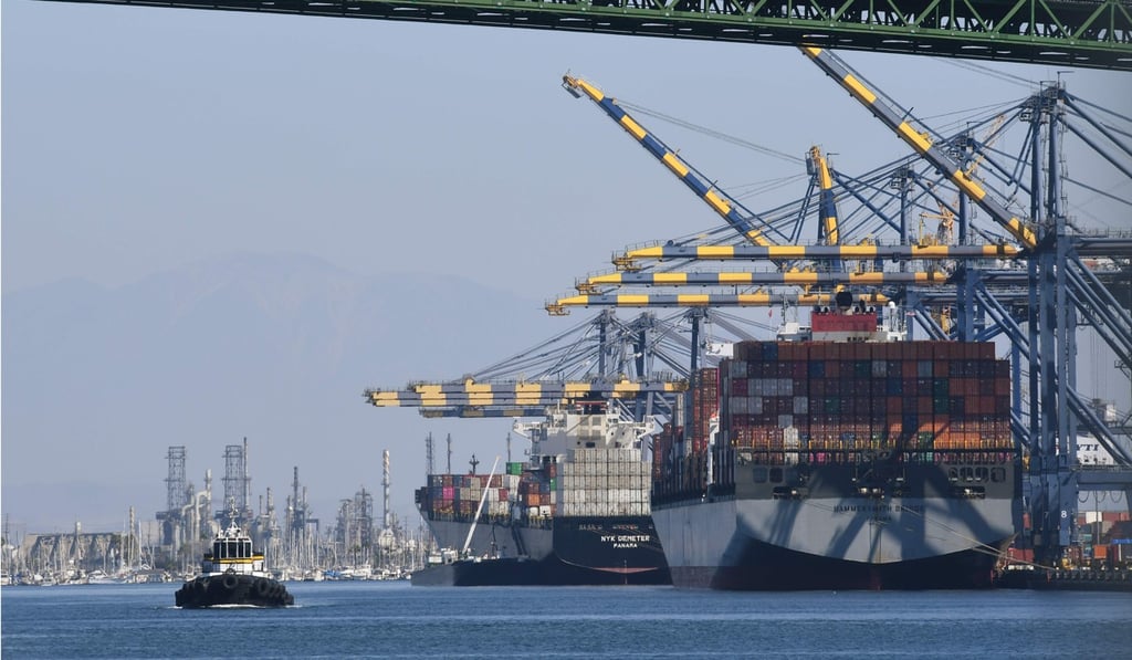 A Shanghai-based ship unloads containers at the Port of Long Beach in Los Angeles County. Photo: AFP