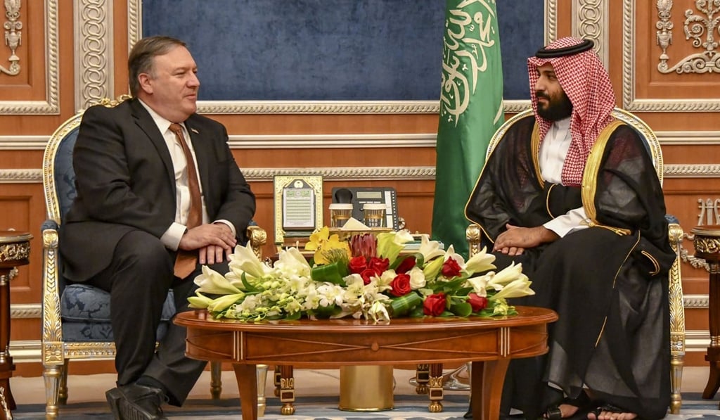 Secretary of State Michael Pompeo meets with Saudi Crown Prince Mohammed bin Salman on October 16 in Riyadh. Photo: Tribune News Service