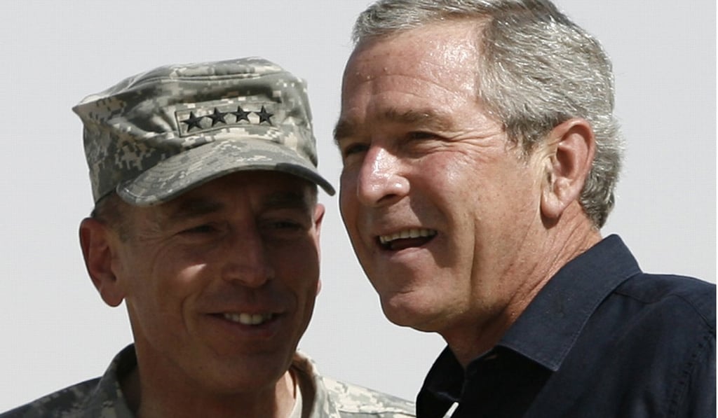 A September 2007 photo of former US president George Bush (right) with David Petraeus when he was the top US commander in Iraq. Photo: Reuters