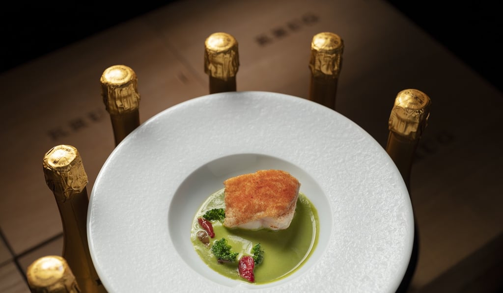 Roasted turbot in broccolini emulsion, with orange anchovies dressing was the contribution from Umberto Bombana, of 8 ½ Otto e Mezzo Bombana’s in Central.