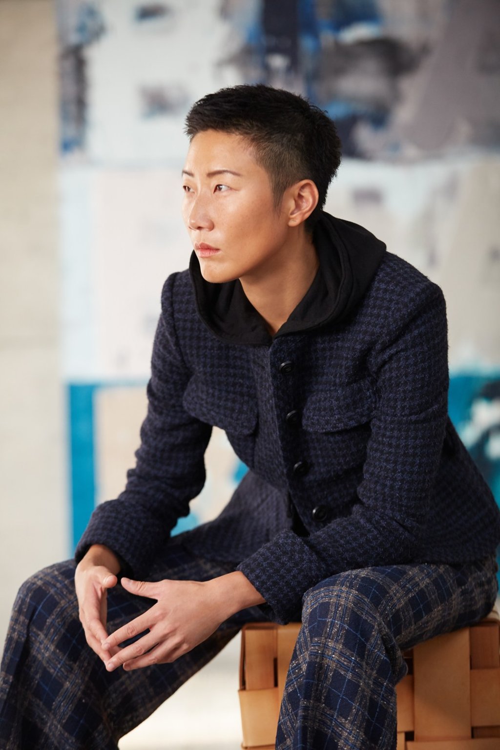 Sun wears a Chanel jacket and Necessity Sense hoodie and trousers. Photo: Hedy Chang Sun wears a Chanel jacket and Necessity Sense hoodie and trousers. Photo: Hedy Chang