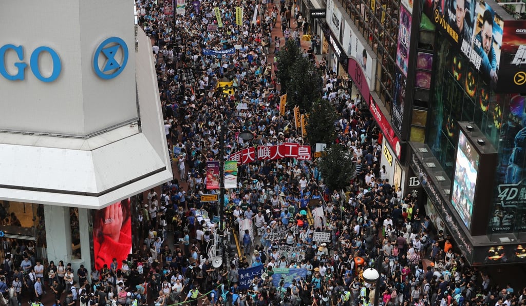 Marchers protested against Lam’s Lantau reclamation plan. Photo: Edward Wong