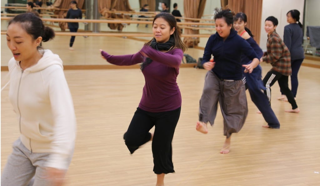 Six female performers rehearse for ‘When I Grow Up’ – a performance created by Hong Kong choreographer Victor Fung for New Vision Arts Festival – which will see them interacting with the audience while talking about their childhoods.