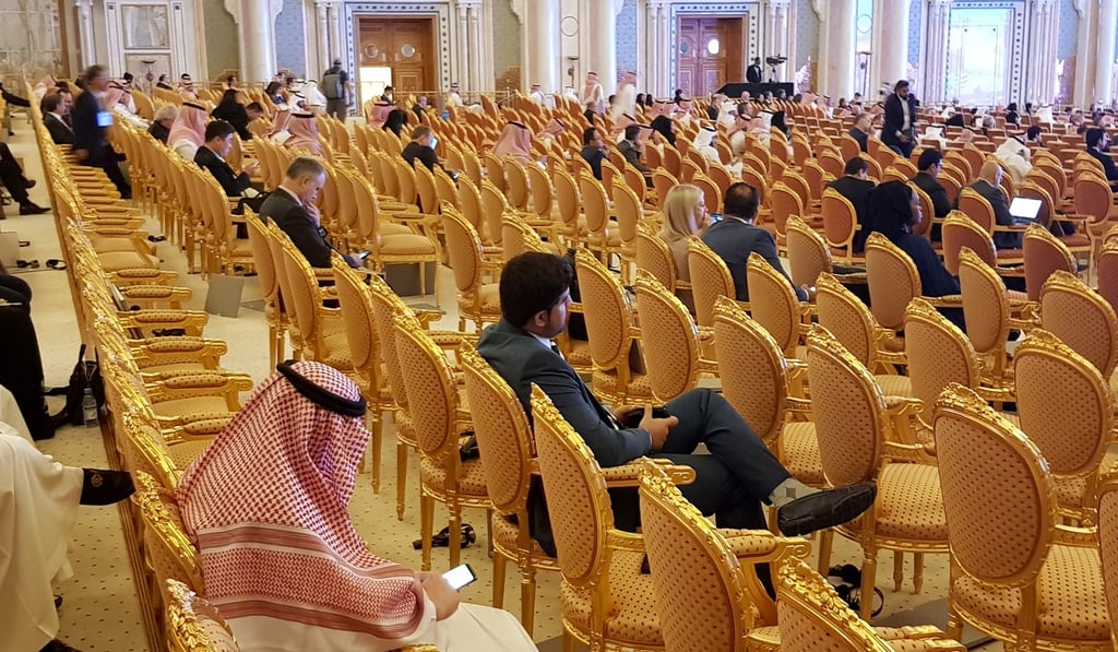 People sitting beside empty seats on the opening day of the Future Investment Initiative at the Ritz Carlton Hotel in Riyadh. Photo: Bloomberg