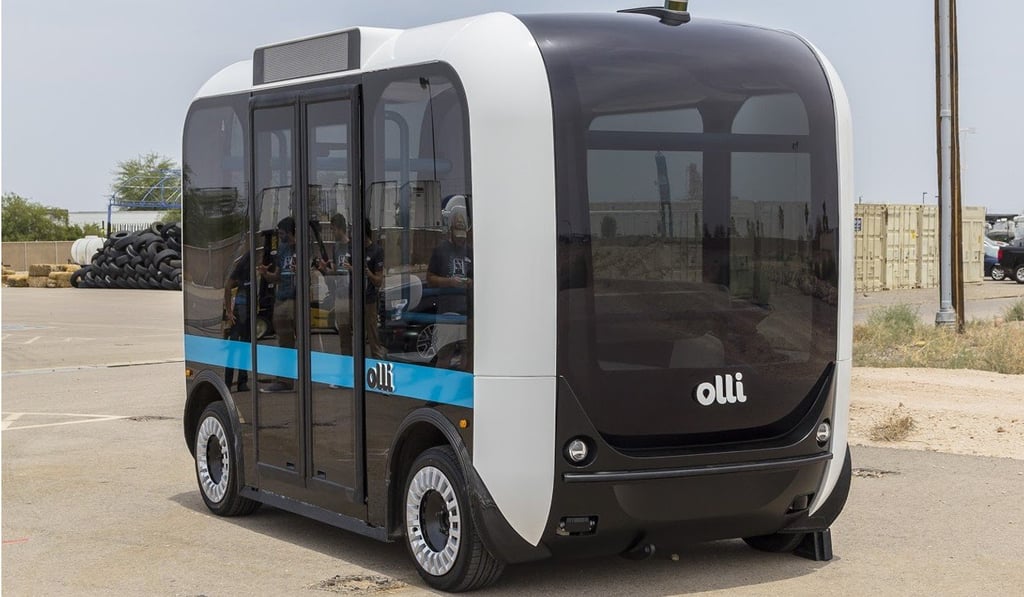 Olli, a self-driving minibus, is made of 3D printed parts and powered by the AI platform IBM Watson. Photo: Local Motors.