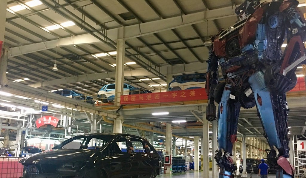 A giant Transformer statue at BYD’s assembly plant in Shenzhen. Photo: Elaine Chan