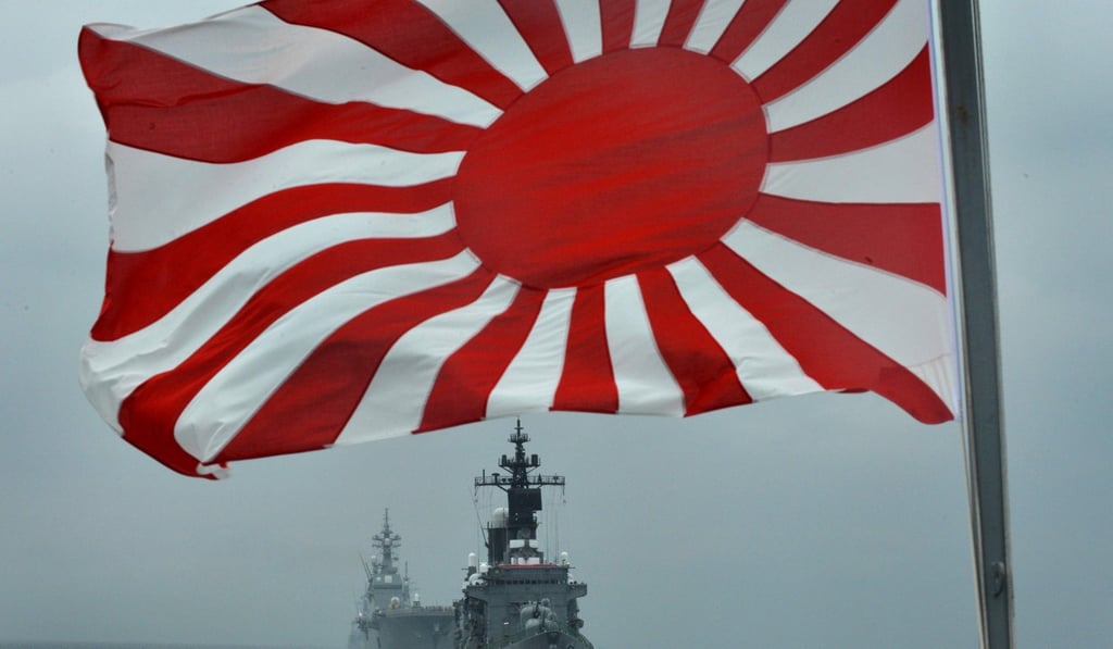 The Japanese Maritime Self-defence Force’s controversial “rising sun” naval ensign. Photo: AFP