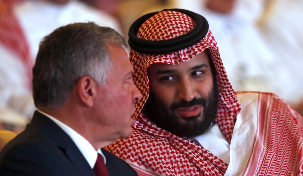 Jordan's King Abdullah II, left, listens to Saudi Crown Prince Mohammed bin Salman, at the Future Investment Initiative conference, in Riyadh, Saudi Arabia, on Tuesday. Photo: AP