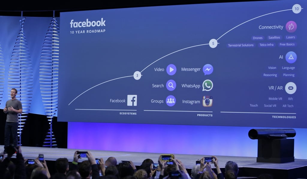 File photo of Facebook CEO Mark Zuckerberg talking about the company’s 10-year road map during the keynote address in San Francisco in 2016. Photo: AP