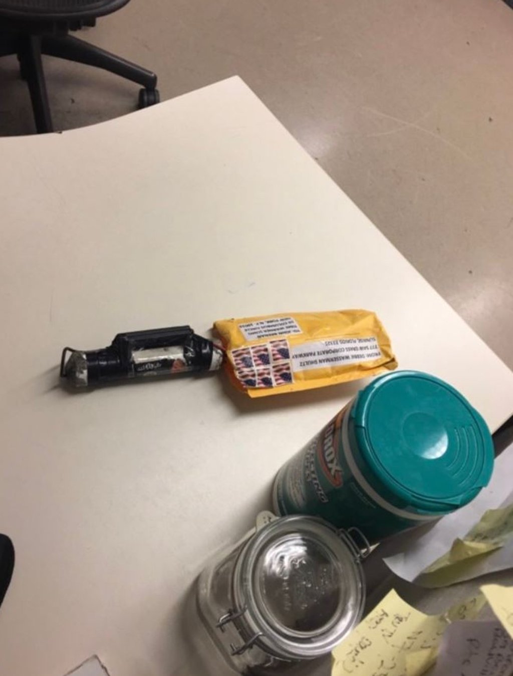 This suspected explosive device, received at the CNN bureau in New York on Wednesday, was addressed to former CIA Director John Brennan. Photo: CNN via AFP