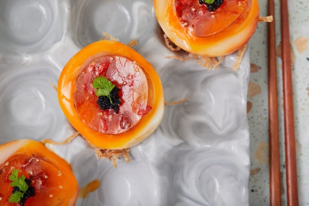 Instead of Shanghainese smoked eggs, diners can instead enjoy French duck eggs. Instead of Shanghainese smoked eggs, diners can instead enjoy French duck eggs.