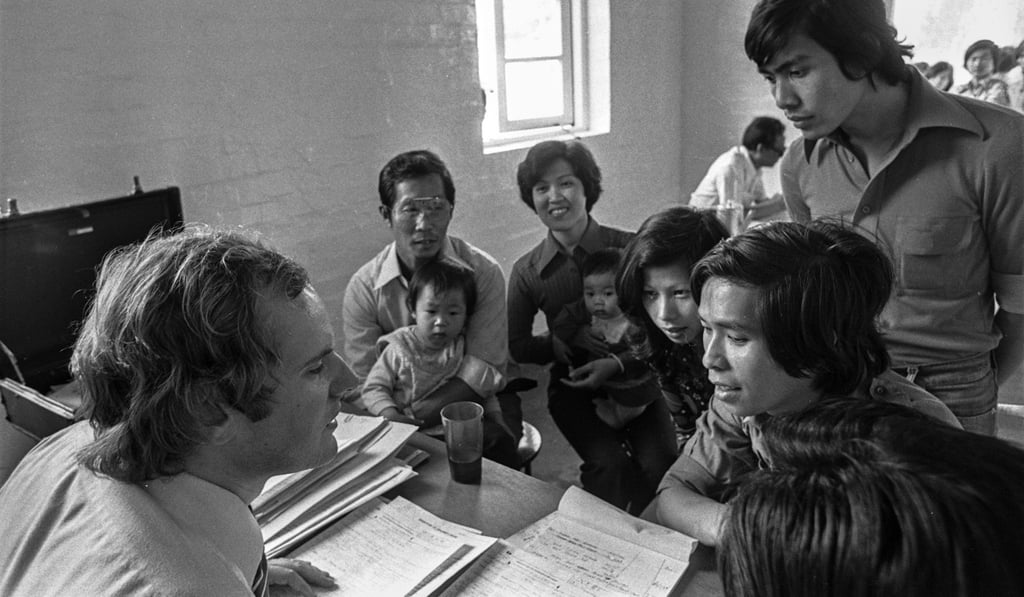 A Canadian immigration officer interviews a Vietnamese family at a refugee camp in Sham Shui Po in February 1979. The UNHCR established its Hong Kong office that year. Photo: C.Y. Yu