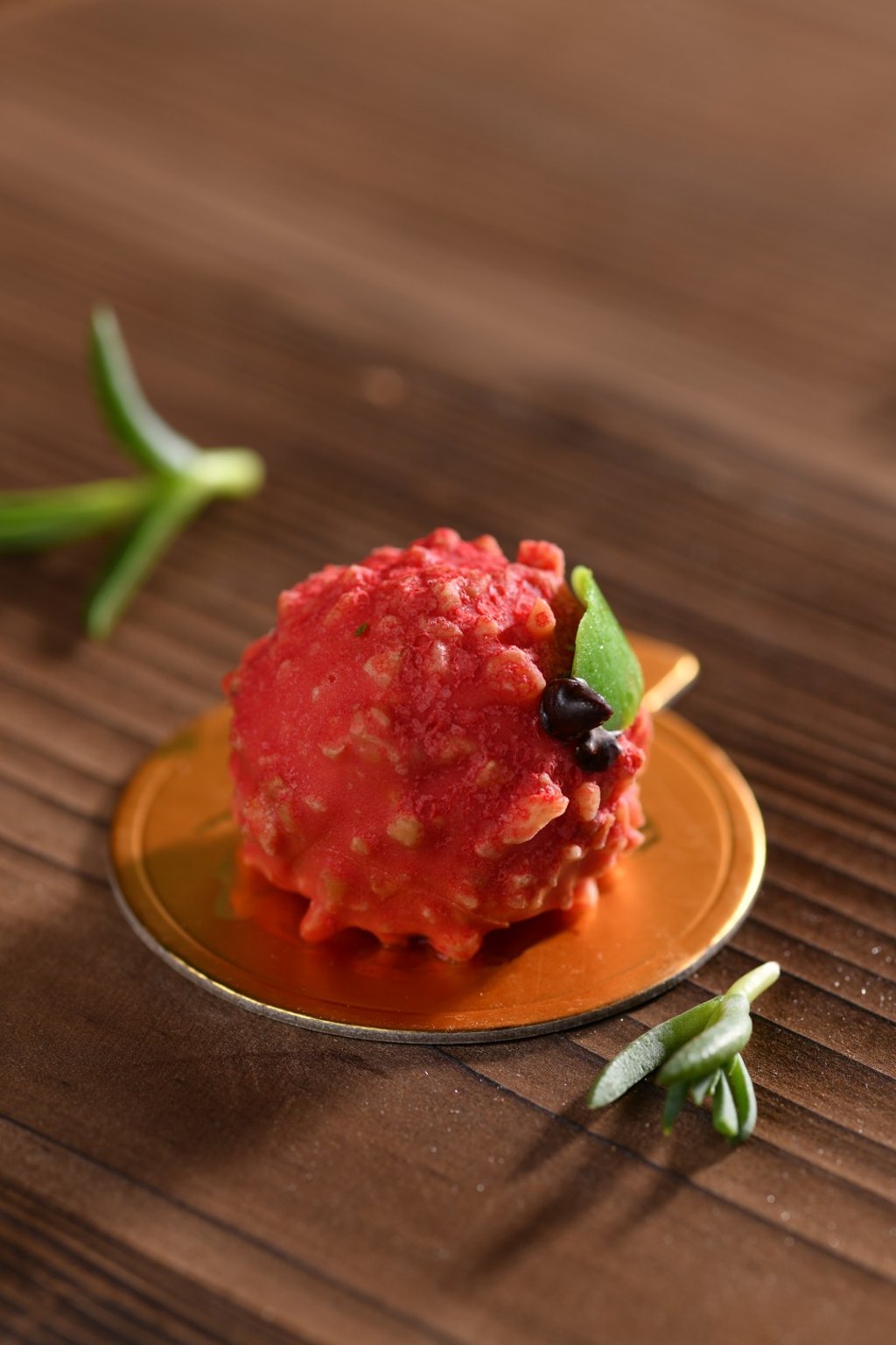 The fire element in Alibi’s Five Elements afternoon tea – lychee and lemongrass mousse with peanuts