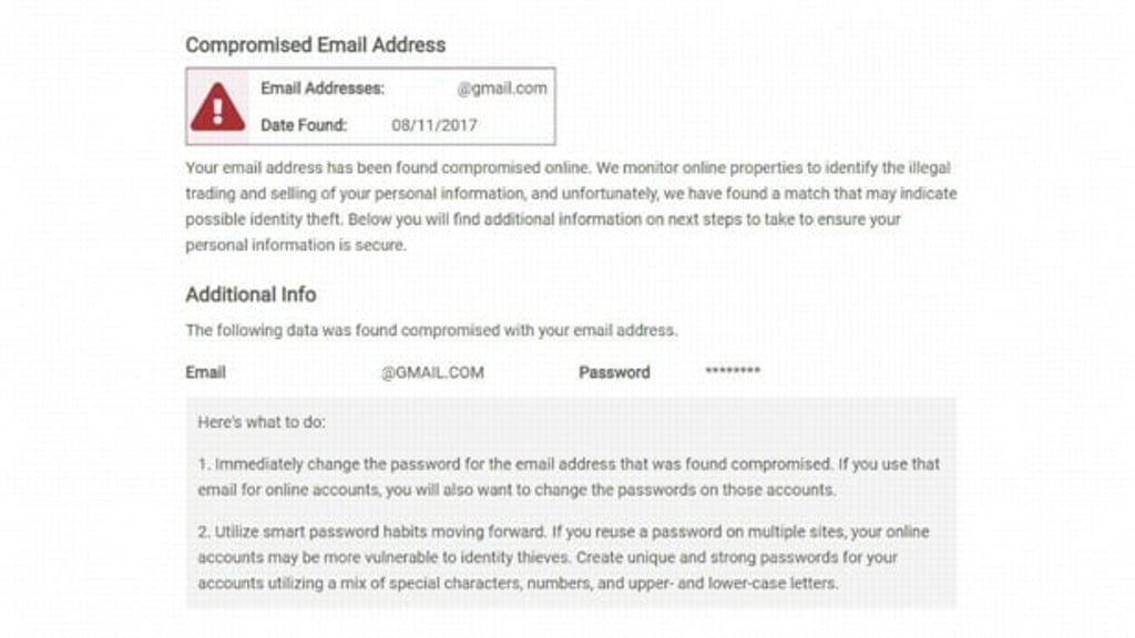 A screen capture of a search result performed by the ID monitoring service. Source: Facebook A screen capture of a search result performed by the ID monitoring service. Source: Facebook
