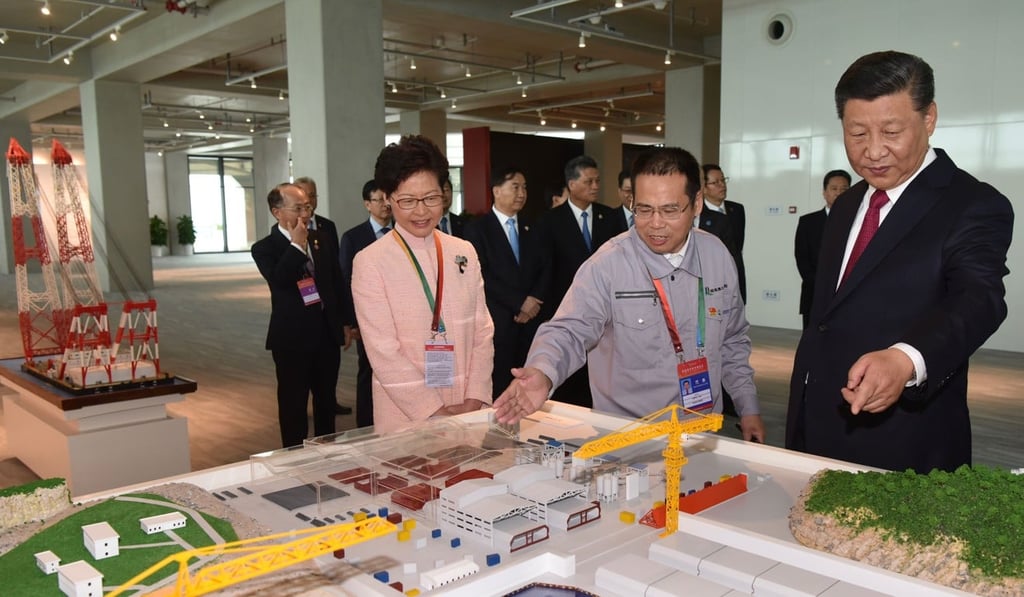 Chinese president Xi Jinping, pictured with Hong Kong Chief Executive Carrie Lam at the opening ceremony of the Hong Kong-Zhuhai-Macau bridge, in Zhuhai. Photo: AFP