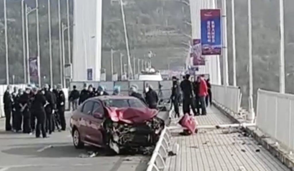 Police said the bus veered into the opposite lane and hit a car. Photo: CCTV