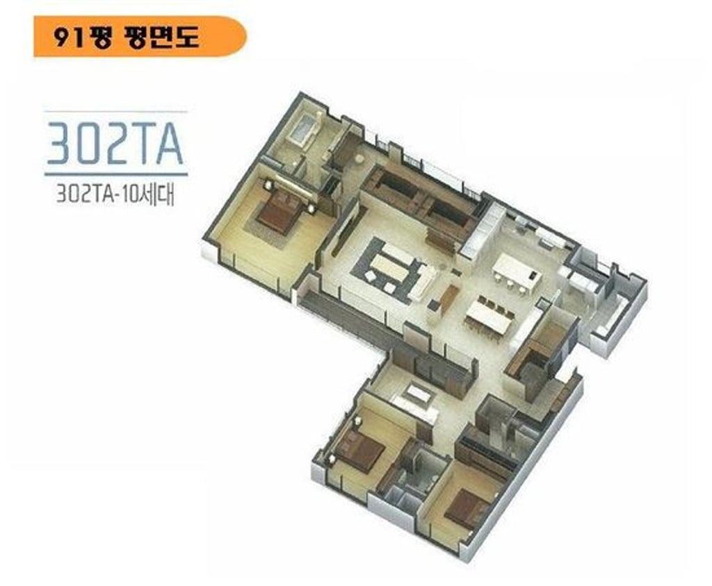 The floor plan of BTS’s residence at Hannam THE HILL. It has three bedrooms, including a master bedroom, two bathrooms, a living room and two kitchens. Photo: Real Today The floor plan of BTS’s residence at Hannam THE HILL. It has three bedrooms, including a master bedroom, two bathrooms, a living room and two kitchens. Photo: Real Today