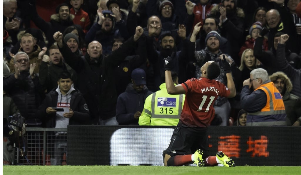 Manchester United’s Anthony Martial celebrates after scoring during the 2-1 win over Everton on Sunday. Photo: EPA Manchester United’s Anthony Martial celebrates after scoring during the 2-1 win over Everton on Sunday. Photo: EPA