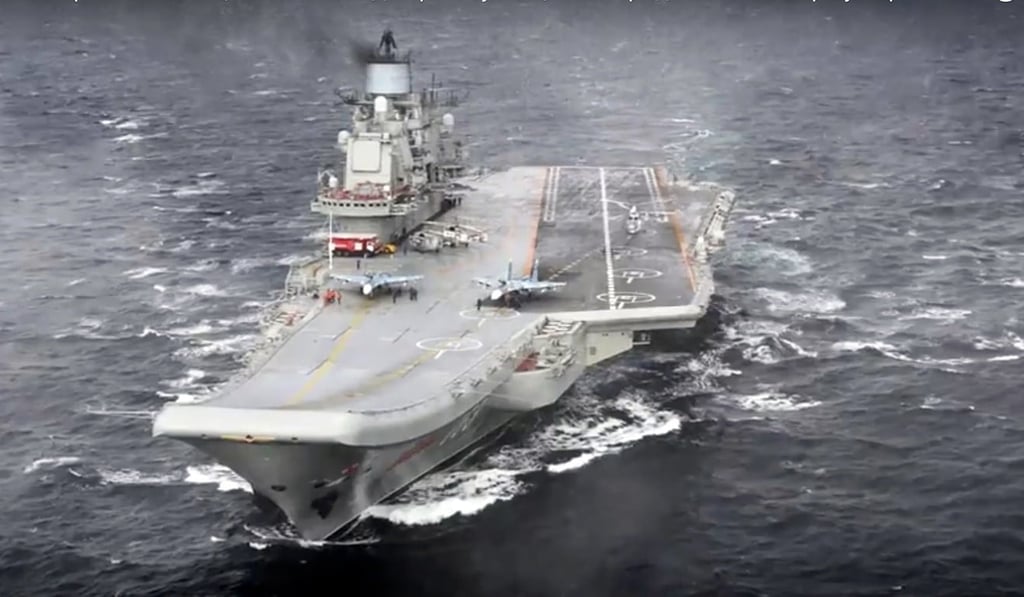 File photo of the Admiral Kuznetsov aircraft carrier during its mission in the eastern Mediterranean Sea. Photo: AP