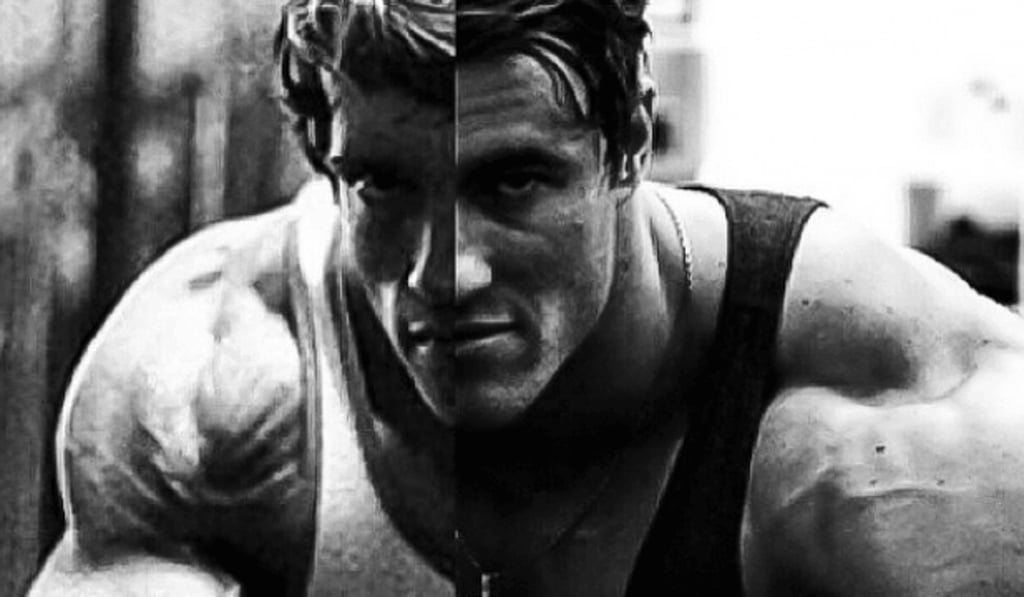 Stunning split image of Arnold Schwarzenegger and Calum Von Moger. Photo: Instagram