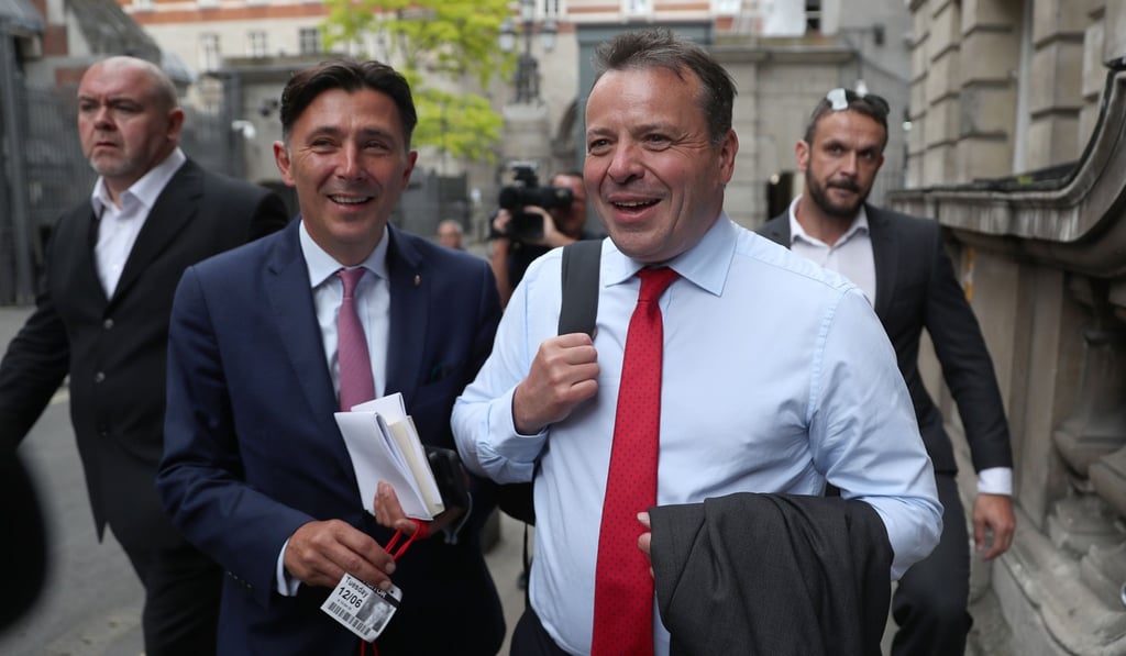 A June 12, 2018 photo of Brexit campaign donor and businessman Arron Banks (right) and spin doctor Andy Wigmore in London. Photo: AFP