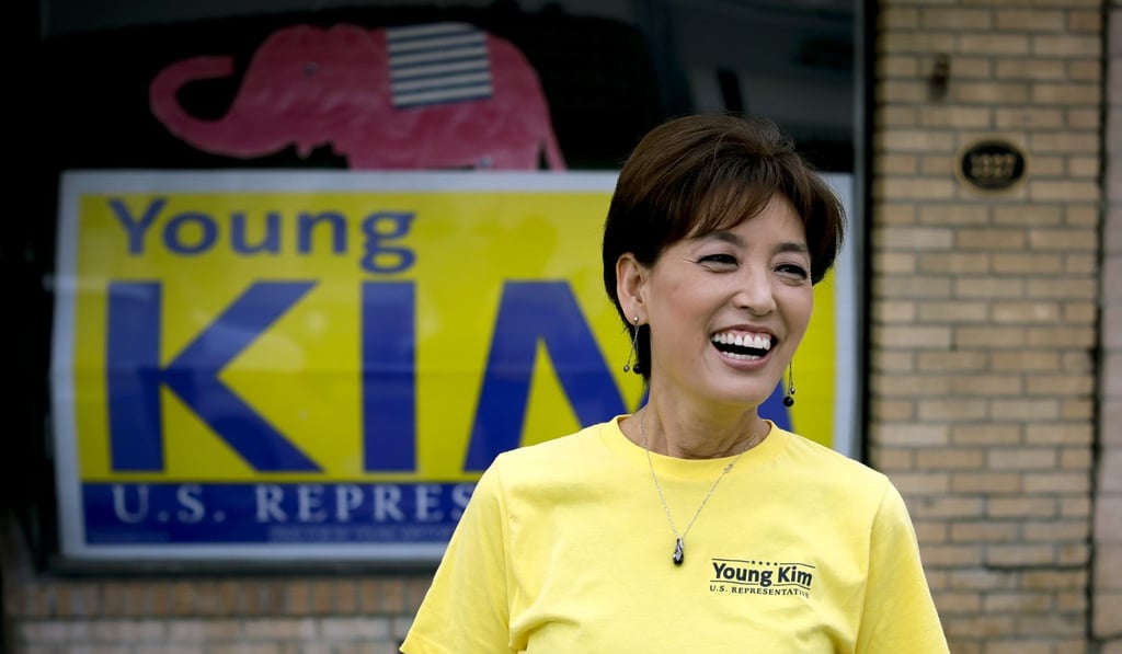 Young Kim, a Republican candidate for a US House seat in California’s 39th Congressional District, outside her campaign office in Yorba Linda. Kim is trying to become the first Korean-American woman elected to Congress. Photo: AP Young Kim, a Republican candidate for a US House seat in California’s 39th Congressional District, outside her campaign office in Yorba Linda. Kim is trying to become the first Korean-American woman elected to Congress. Photo: AP