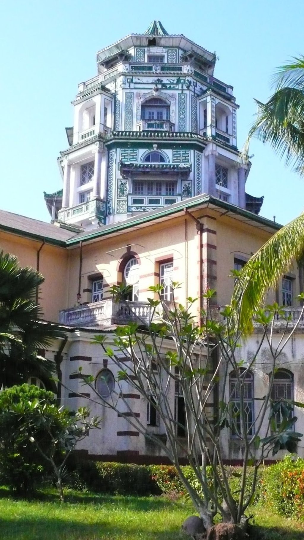 The exterior of Chin Tsong Palace in Yangon, Myanmar, today.