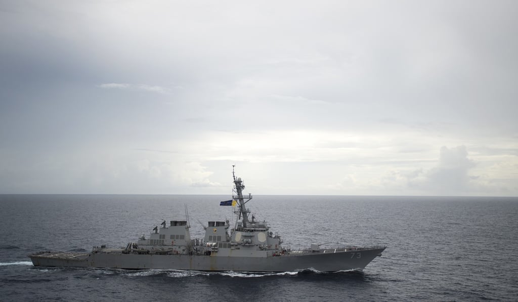 The US warship USS Decatur, which was almost in a collision with the Chinese missile destroyer Luoyang in the South China Sea last month. Photo: AP