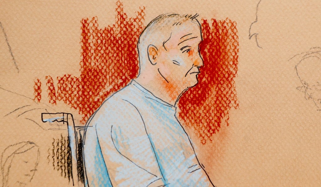 A courtroom sketch of Robert Bowers as he appeared in a wheelchair at federal court on Monday in Pittsburgh. Photo: AP
