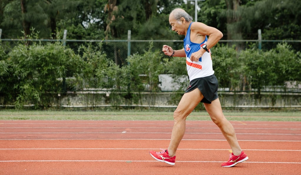 Chau Wai-chuen, 81, pictured running at Kowloon Tsai Sports Ground, in Hong Kong. Photo: Deon Wong