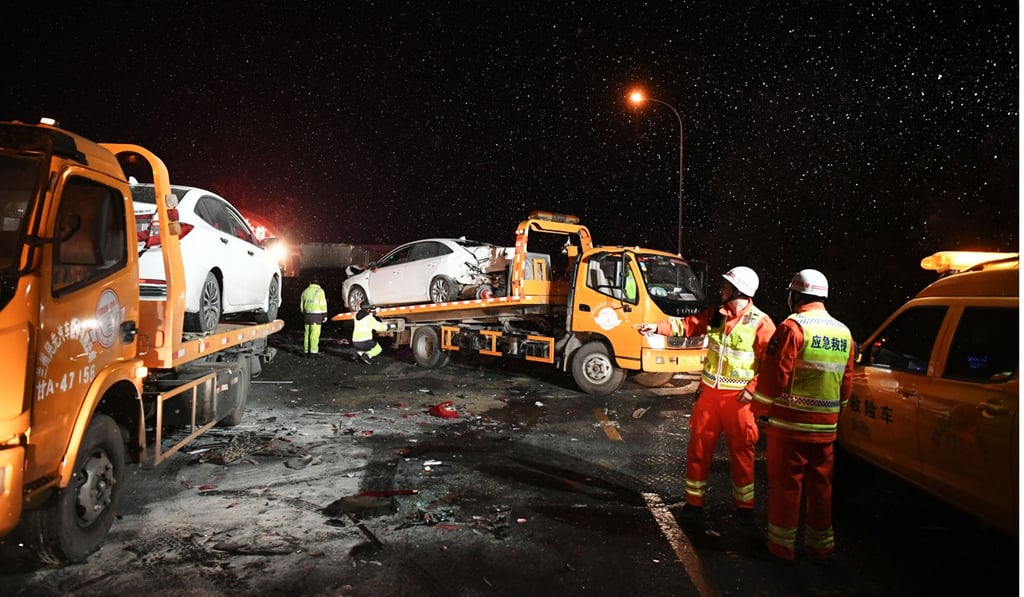 The incident happened on the Lanzhou-Haikou motorway in Gansu province. Photo: Xinhua The incident happened on the Lanzhou-Haikou motorway in Gansu province. Photo: Xinhua