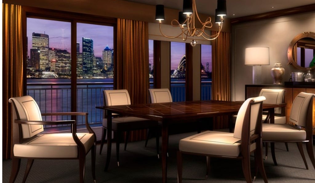 An artist’s impression of how the dining room in one of the luxury flats will look on board Utopia. Image: Utopia Residences An artist’s impression of how the dining room in one of the luxury flats will look on board Utopia. Image: Utopia Residences