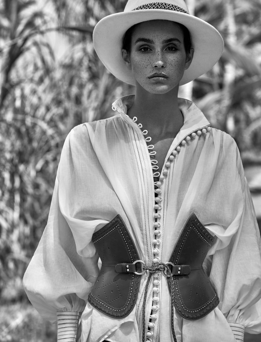 ZIMMERMANN Shirt, HK$6,970 Corset belt, HK$3,900 DAISY MCBURNEY MILLINERY Hat. Price on request