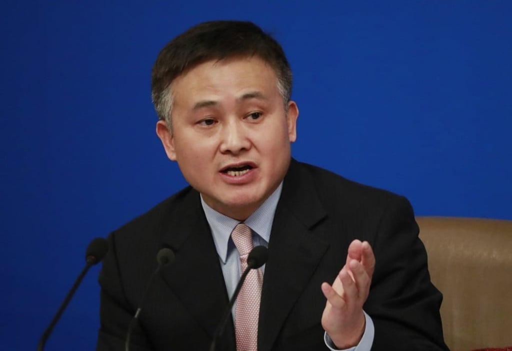 Pan Gongsheng, Deputy Governor of the People's Bank of China (PBOC), and director of the State Administration of Foreign Exchange (SAFE) speaking during a press conference at the 12th National People's Congress (NPC) in Beijing on 10 March 2017. Photo: EPA