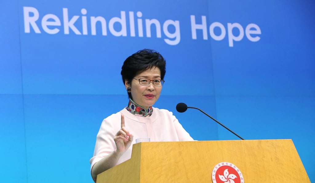 Chief Executive of Hong Kong, Carrie Lam at a press conference on the policy address on October 10. Photo: Dickson Lee
