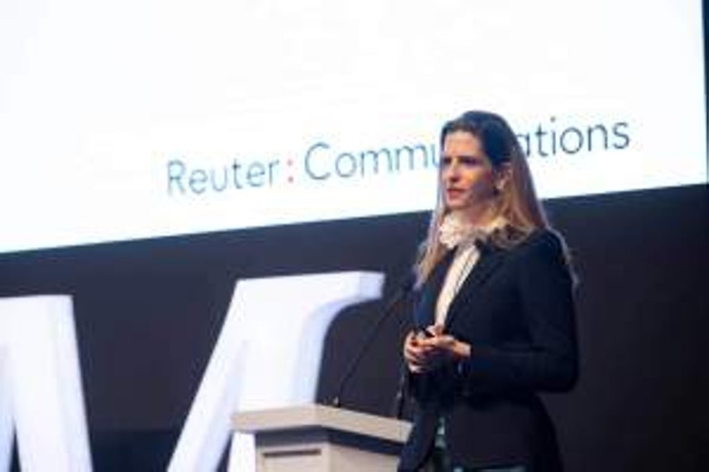 Chloe Reuter, CEO of Reuter Communications, and co-founder of The Luxury Conversation, gives a talk during the ILTM China event in Shanghai.