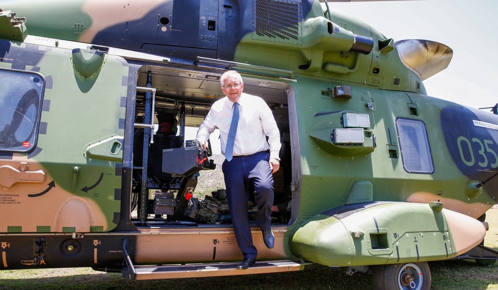 Australian Prime Minister Scott Morrison visits barracks in Townsville. Photo: EPA