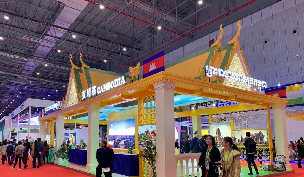 The Cambodia booth at the China International Import Expo in Shanghai has been designed with reference to its signature temples. Photo: Kinling Lo