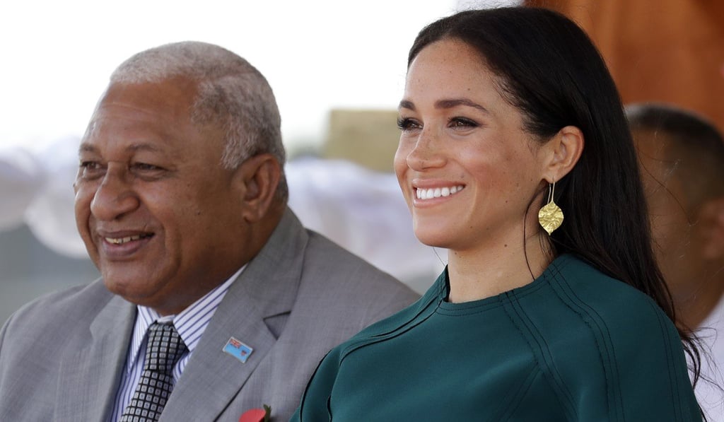 Fiji’s Prime Minister Frank Bainimarama and Britain’s Duchess of Sussex Meghan Markle in October 2018. Photo: AP