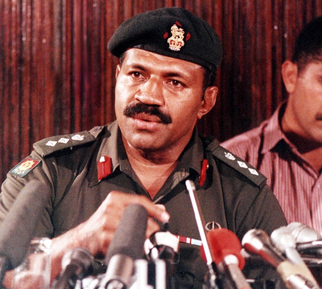 Sitiveni Rabuka on October 1, 1987 after declaring himself head of state following the military coup he led to oust former prime minister Mahendra Chaudhry in May that year. Photo: AP