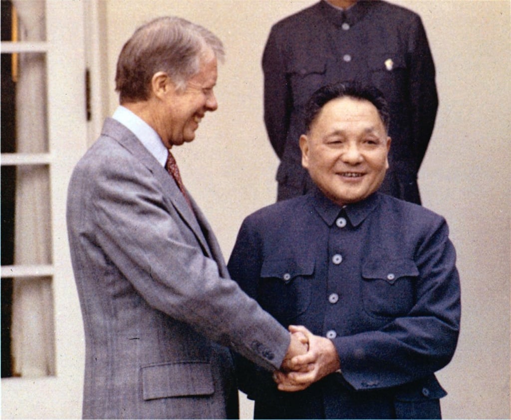 Former US President Jimmy Carter, left, and then Chinese Vice Premier Deng Xiaoping shake hands outside the the White House on January 28, 1979 as they met for talks. Photo: AP