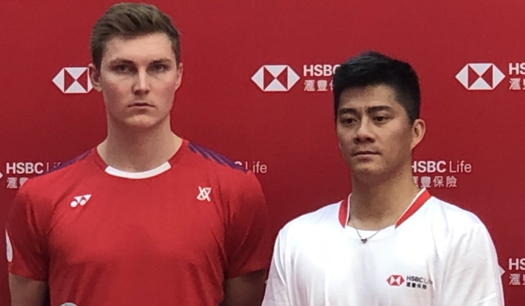 Axelsen and Fu Haifeng, two-time Olympic gold medallist in the men's doubles. Photo: Chan Kin-wa