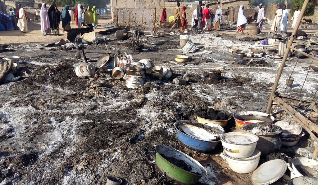 A general view shows the damage at a camp for displaced people after an attack by suspected members of the Islamist Boko Haram insurgency. Photo: Reuters