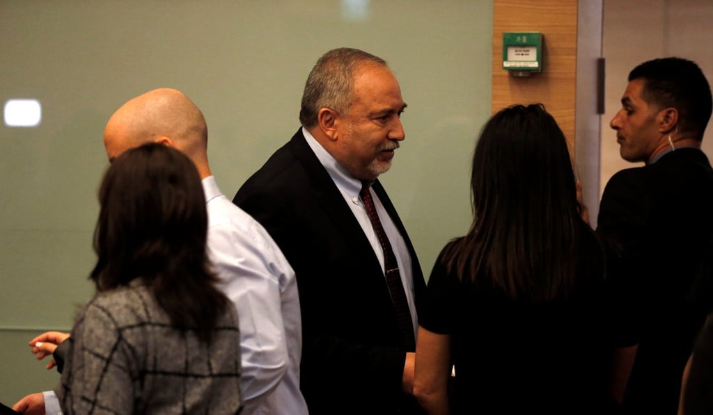 Israel's Defence Minister Avigdor Lieberman leaves the room after delivering a statement to the media following his party, Yisrael Beitenu, faction meeting at the Knesset, Israel's parliament. Photo: Reuters